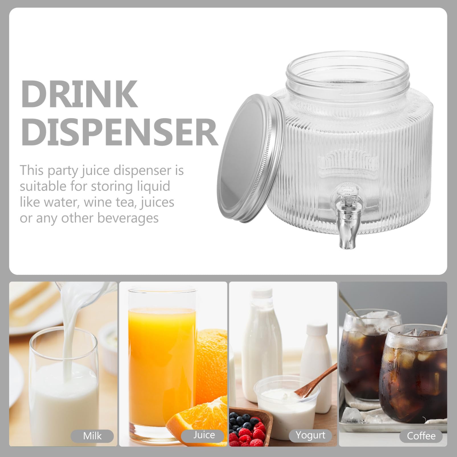 Dispensador de Bebidas y Diseño Único de Vidrio de 2,8l con Grifo con Tapa Sellada Adecuado para Servir Cócteles y Limonada en Reuniones