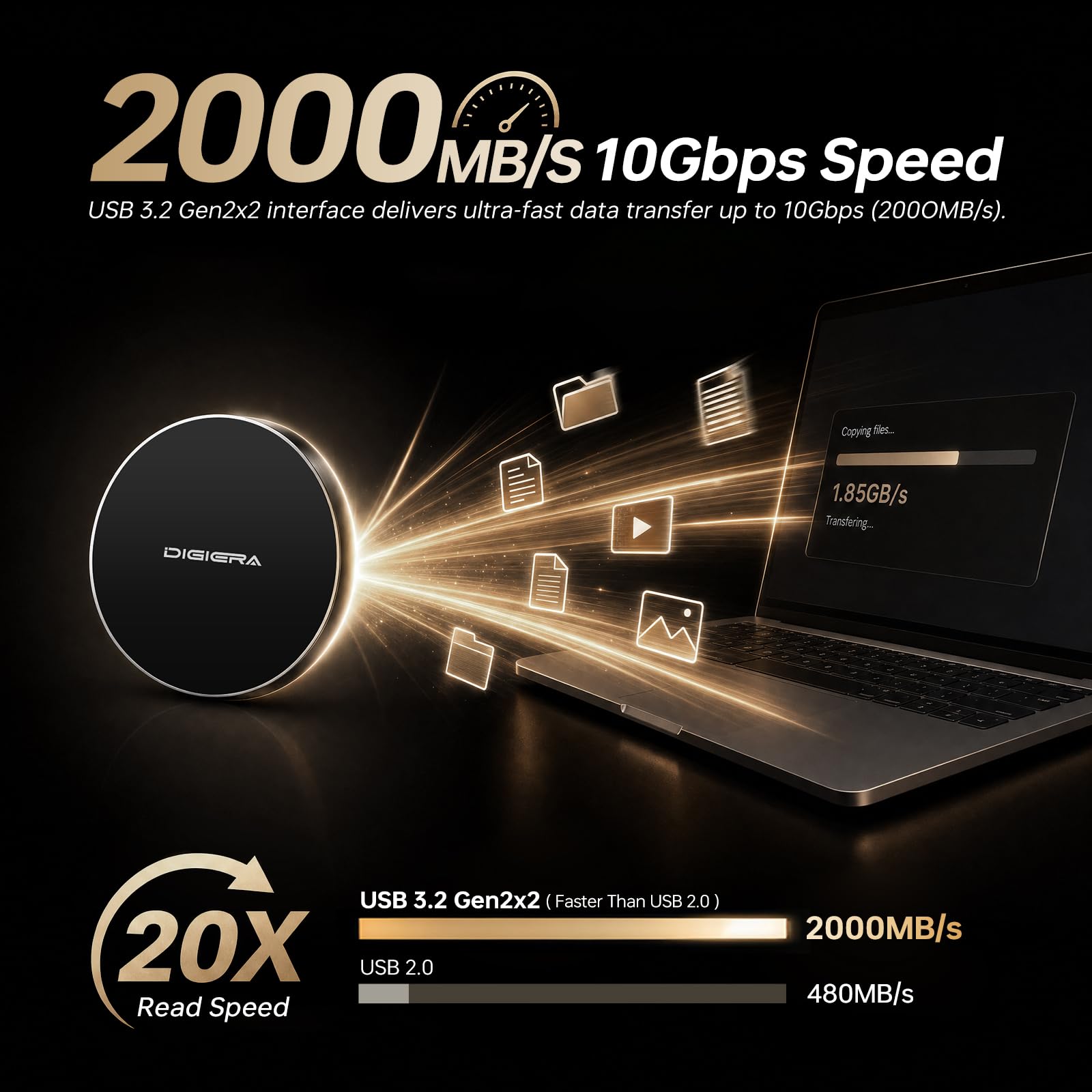 DIGIERA 1TB Magnetische Tragbare SSD, Externe Festplatte Mit USB-C 3.2 Gen 2x2, Geschwindigkeit Bis Zu 2000 MB/S, Kompatibel Mit iPhone 15/16 Series,PC/Laptop, und Anderen USB-C-Geräten,Schwarz