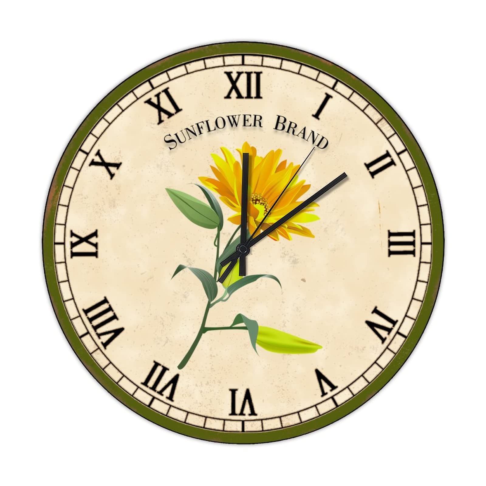 Horloge murale rétro silencieuse en bois de tournesol pour dormir sans bruit