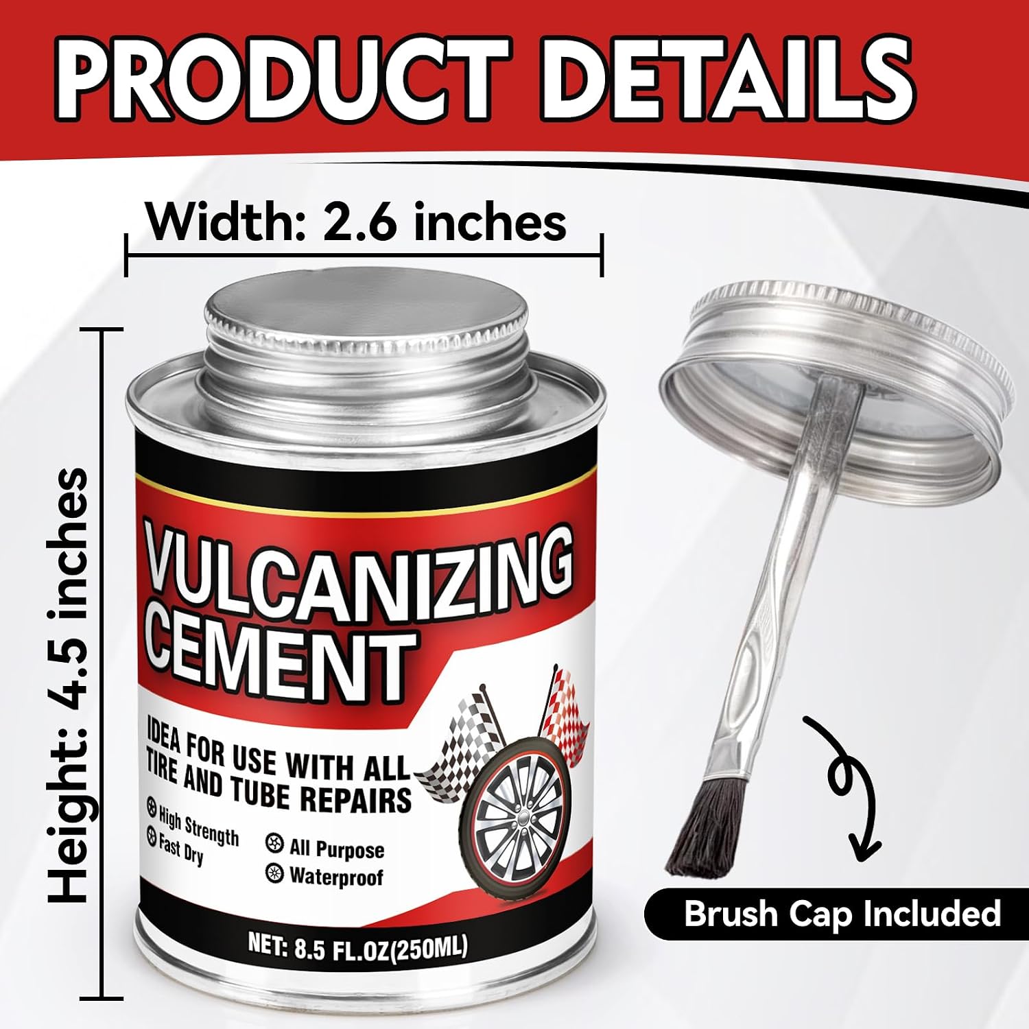 Chemical Vulcanizing Cement 8.5FL.Oz, Heavy Duty Rubber Cement Glue with Brush, Multipurpose Tire Repair Adhesive for Car, Motorcycle, Bike Tires