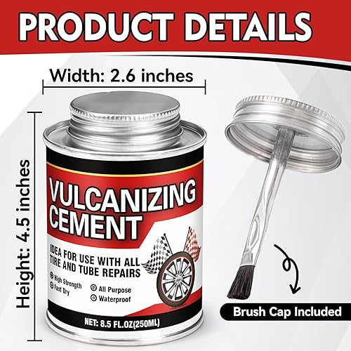 Miniatura 2 de Cemento vulcanizante químico de 8.5 onzas líquidas, cemento de goma resistente, pegamento multiusos para reparación de neumáticos, con cepillo,