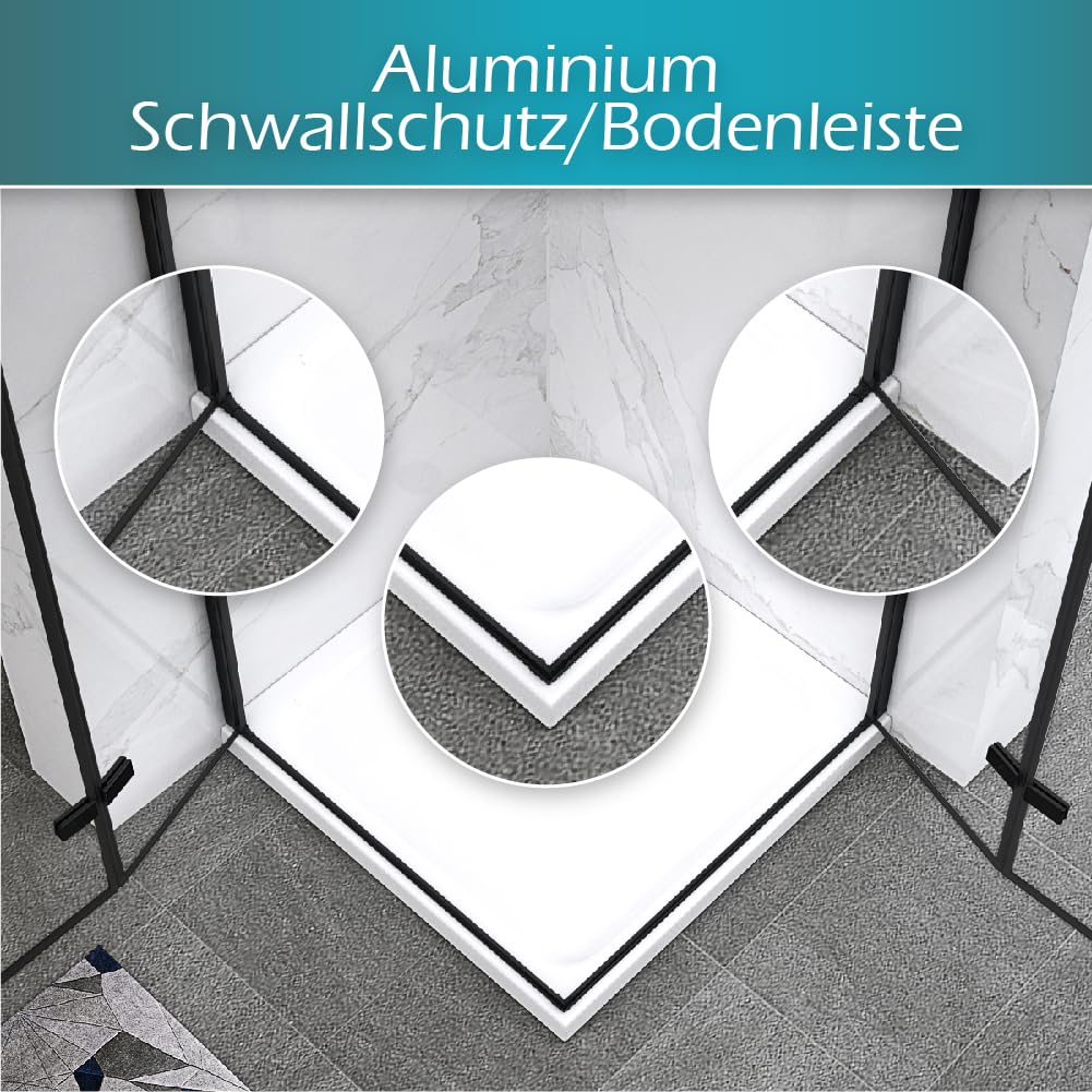 Mampara de Ducha Matilde | 75x75x190cm | REVERSIBLE | Puerta plegable | Ajuste 73,9-75,4 x 73,9-75,4cm | Perfiles Negros, Cristal transparente de 6 mm - Moments of Glass