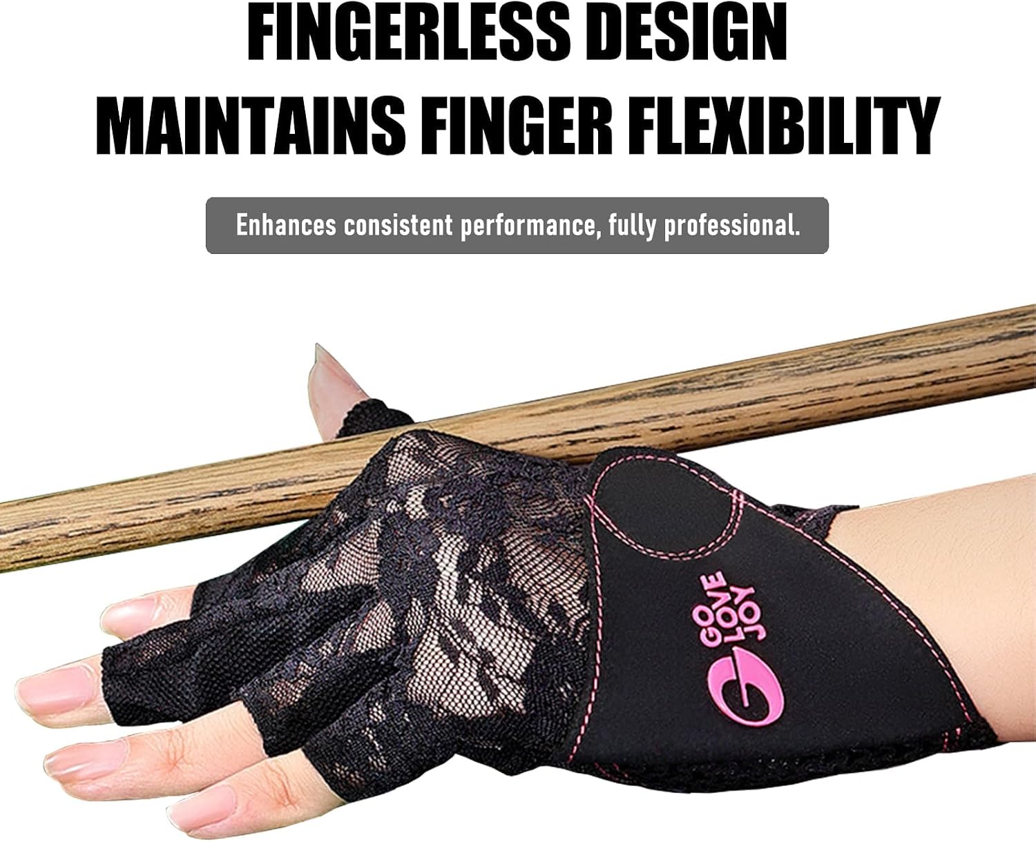 Lace-Design Billiard Glove for Women - Left Hand Only with Silicone Grip & Adjustable Wrist Strap