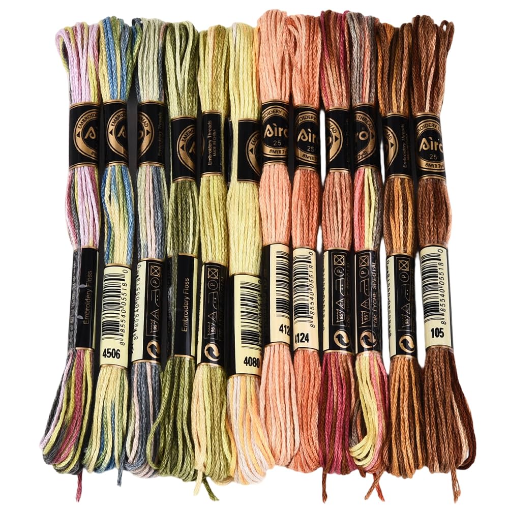 CABODYALS 12 Skeins 96M Cross Stitch Floss Colourful Embroidery Thread 6 Ply Variegated Polyester Friendship Bracelet Yarn String Bulk for Sewing Making Needlecraft Knitting Stitching Bracelets Diy