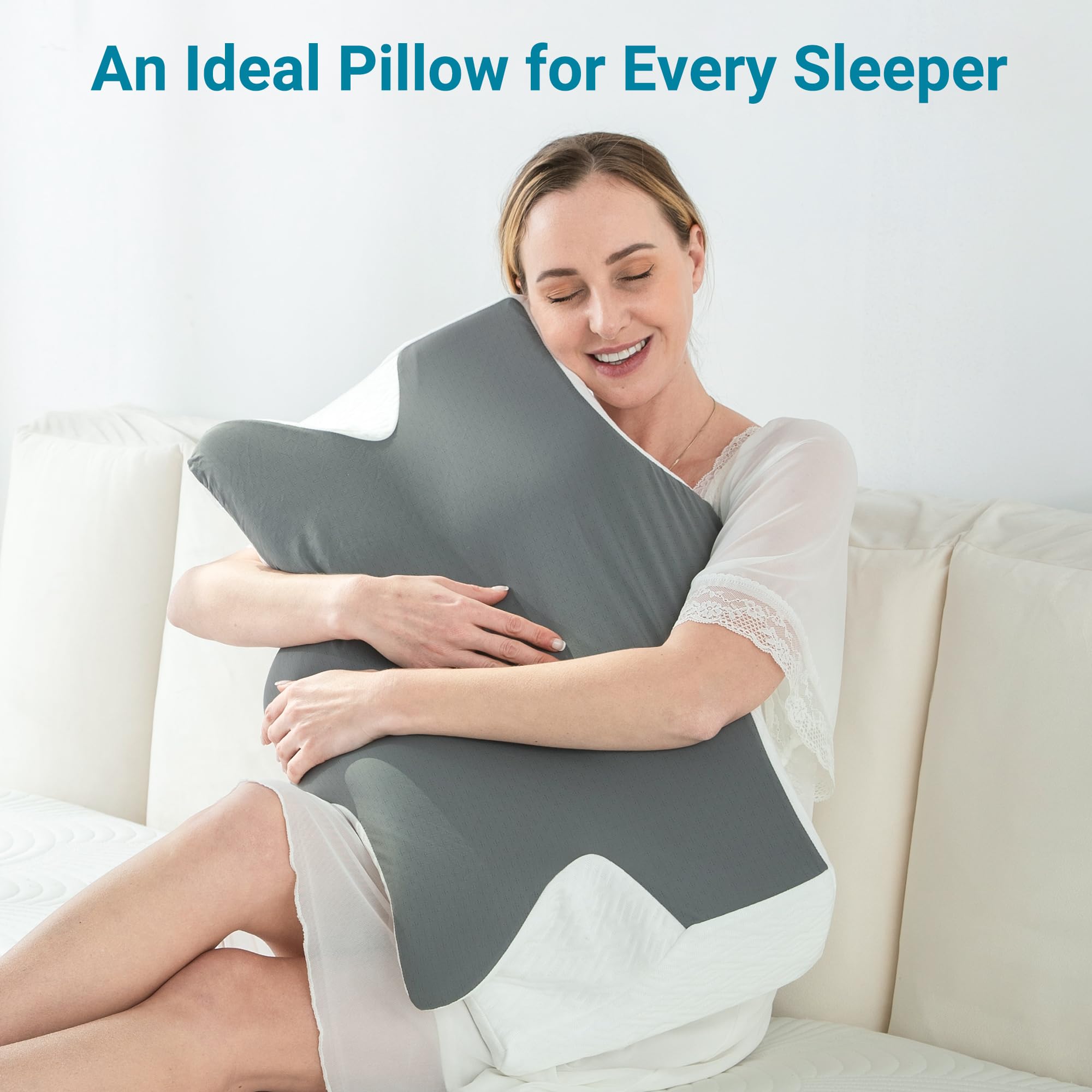 Elviros Oreiller Cervical Mémoire de Forme Ergonomique, Oreiller Cervicales, Coussin Dormir Côté Dos, Housse Respirante Fraîche
