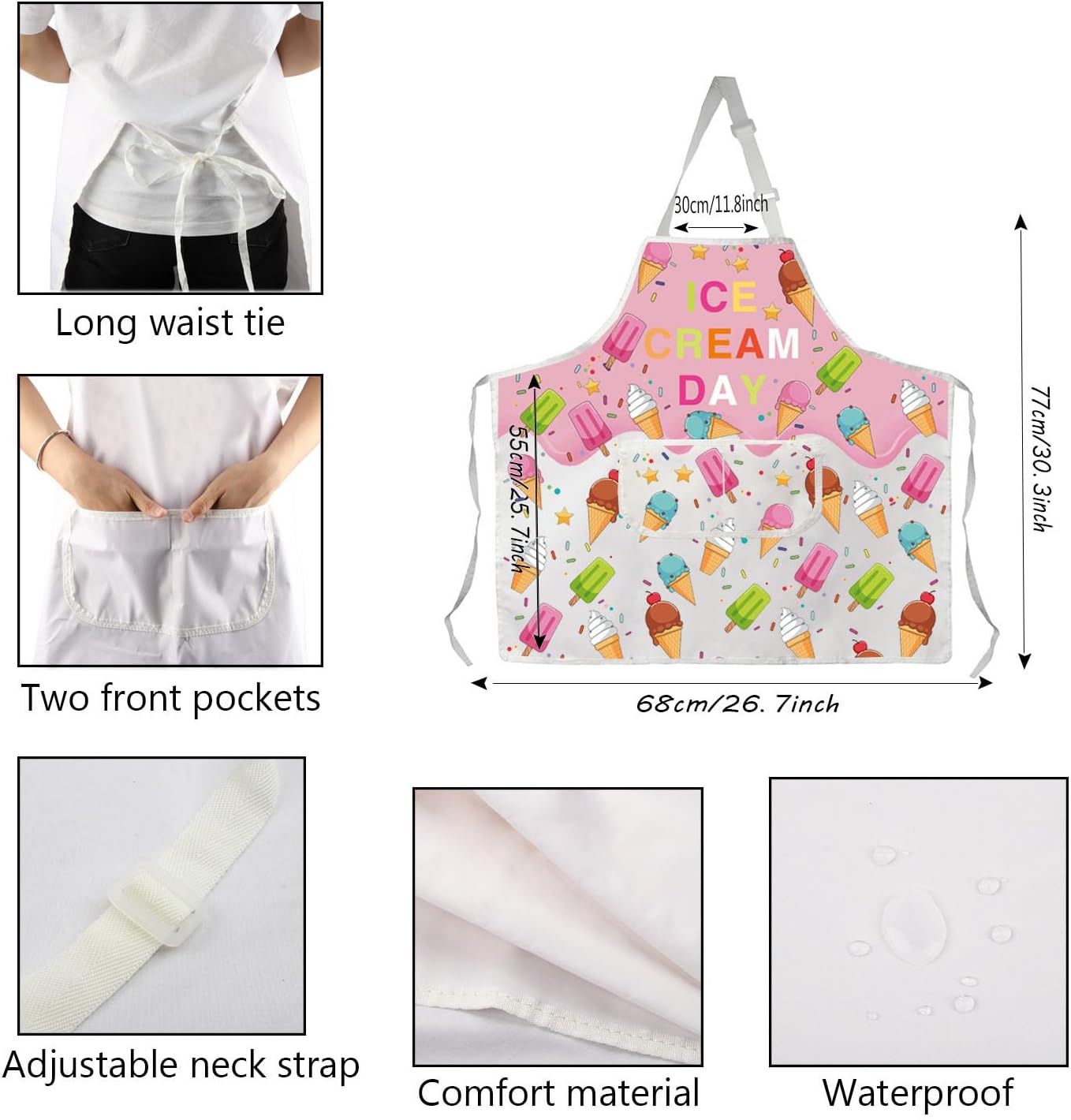 Funny Ice Cream Apron Ice Cream Lover Gift Ice Cream Inspired Gift Ice Cream Making kitchen Apron With Pocket Waterproof