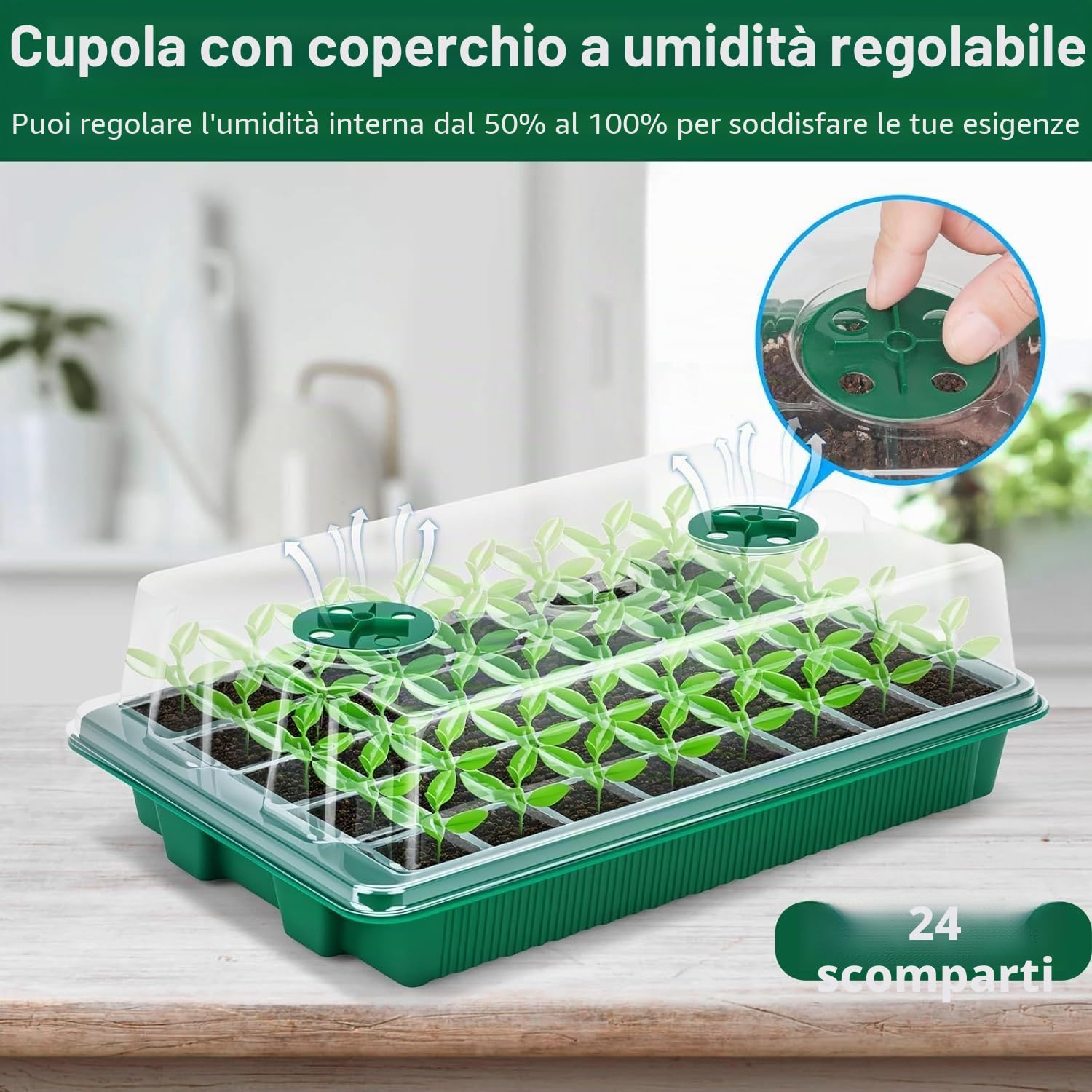 LATERN 4 Pezzi Vassoi per Piantine, 24 Celle Vassoio per Vivaio in Plastica Propagatore di Semi di Fiori con Sfiato Regolabile per Serra Giardino Casa Piantina (con 20 Etichette, 2 Attrezzi)