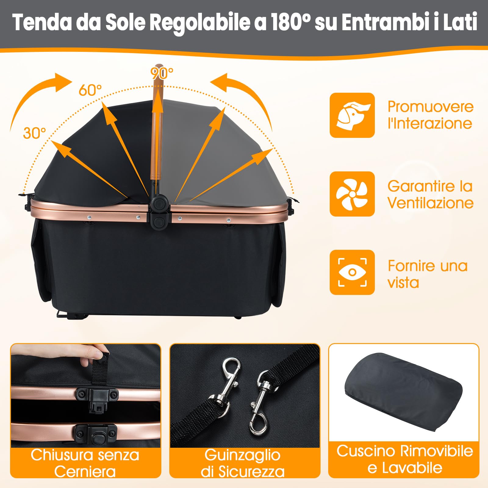 COSTWAY Passeggino Pieghevole per Cani 3 in 1, Carrozzino per Animali con Portapacchi Rimovibile, Tettuccio, Cuscino Rimovibile, Cintura di Sicurezza, Cestino e Portabicchiere, Portata 25 kg