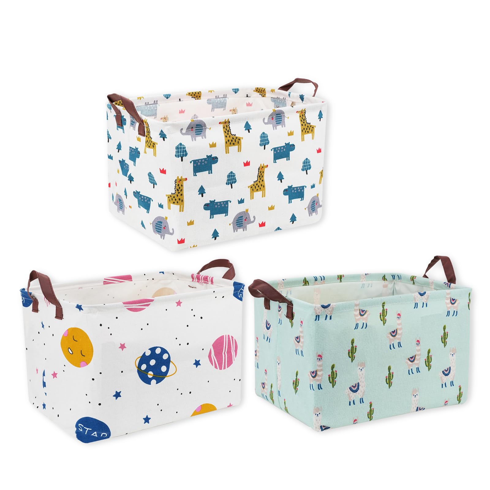 HOSTK Foldable Laundry Basket, Rectangular Storage Basket, Multicolor Linen & Cotton Fabric, 15