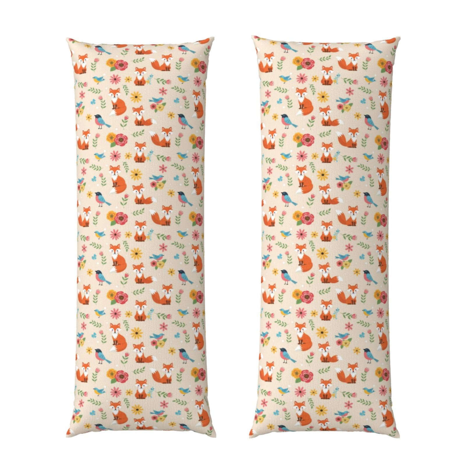 Body Pillow Cover 20x60 Fall Leaves Floral Flowers Foxes, Soft Velvet Long Pillowcase with Hidden Zipper, Cozyffy Rectangular Case for Bed Sofa Decor