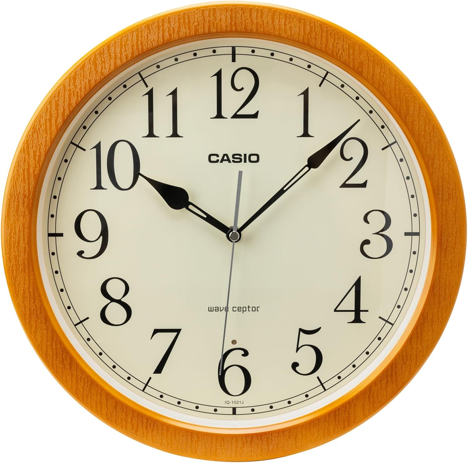CASIO IQ-1021J-7JF Wall Clock, Radio Clock, Diameter 12.8 inches (32.5 cm), Wood Grain Style, Step Second Hand, Nighttime Second Hand Stop, Light Brown
