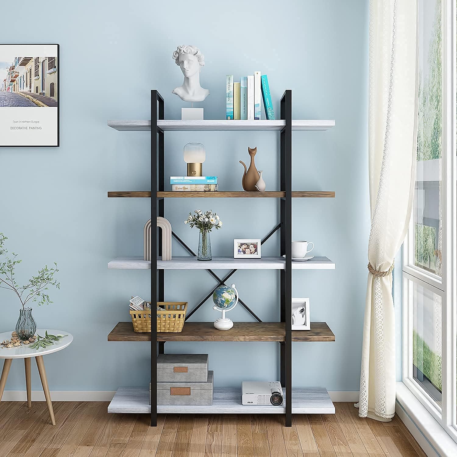 Exсluѕіvе Dіѕсоunt 70% Prісе  FRSTONE Wood 5Tier Large Shelf Bookcase Modern,Open Bookshelf,Rustic Industrial Book Shelf For Office,Farmhouse Wooden Open Tall Etagere Bookcase For Storage And Display 2- Brown 3-Silver Color Mixing