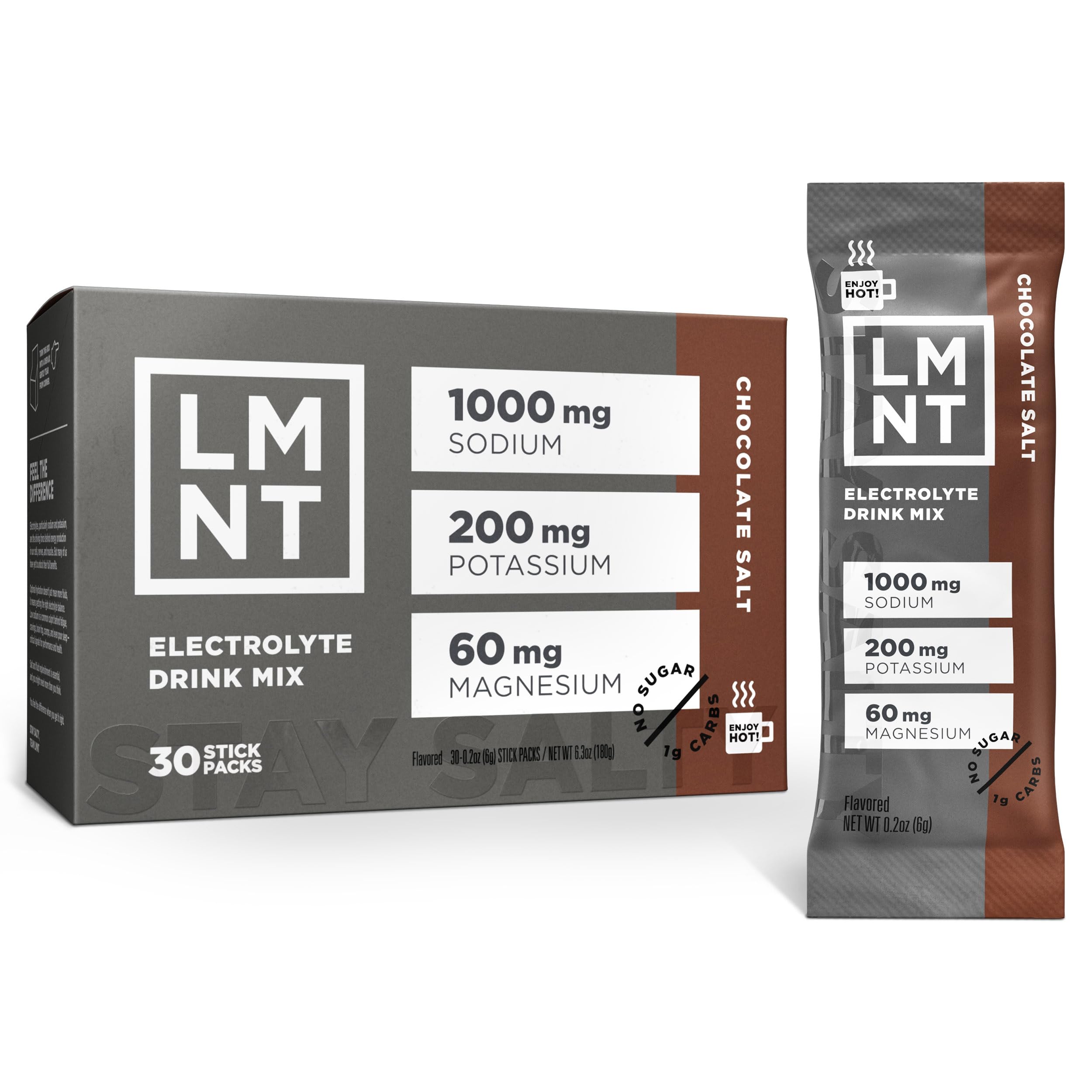LMNT Zero Sugar Hot Chocolate or Coffee Mixer - Chocolate Salt | Drink Mix | 30-Count