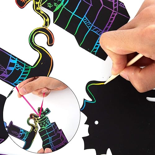 Miniatura 3 de 48 piezas de papel para rascar, papel de rascar arcoíris de Navidad con 24 lápices de madera y 48 cintas, papel de rascar de color para
