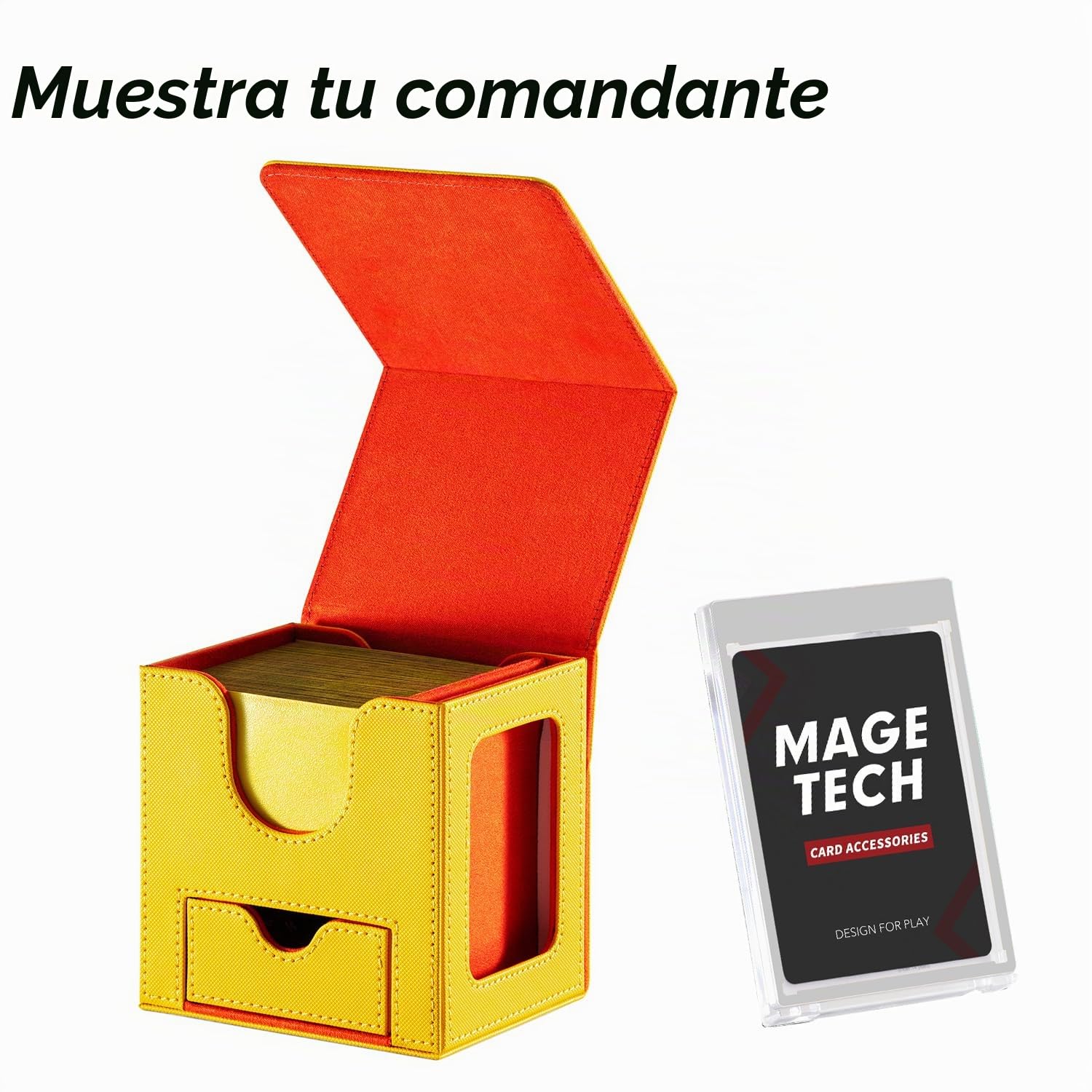 Mage Tech Caja de cartas para MTG Commander, diseño patentado, pantalla Commander, se adapta a 100 tarjetas de doble manga, bandeja de ladrillos y dados de 35 puntos, Rally