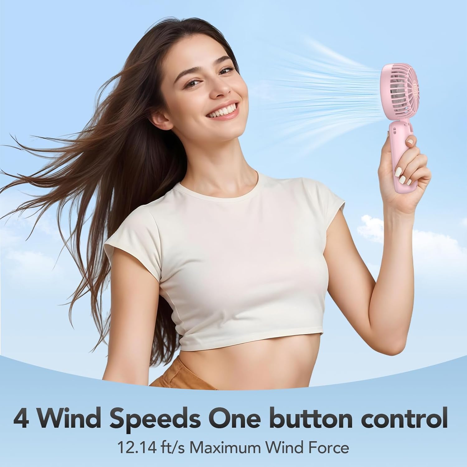 PANERGY Handheld Fan Foldable, 5000mAh Rechargeable Hand Fans with Powerful Cooling, 4 Speeds, LED Display, Portable Fan for Travel,Concerts,Makeup,Lash,Outdoor Events,Gifts Women