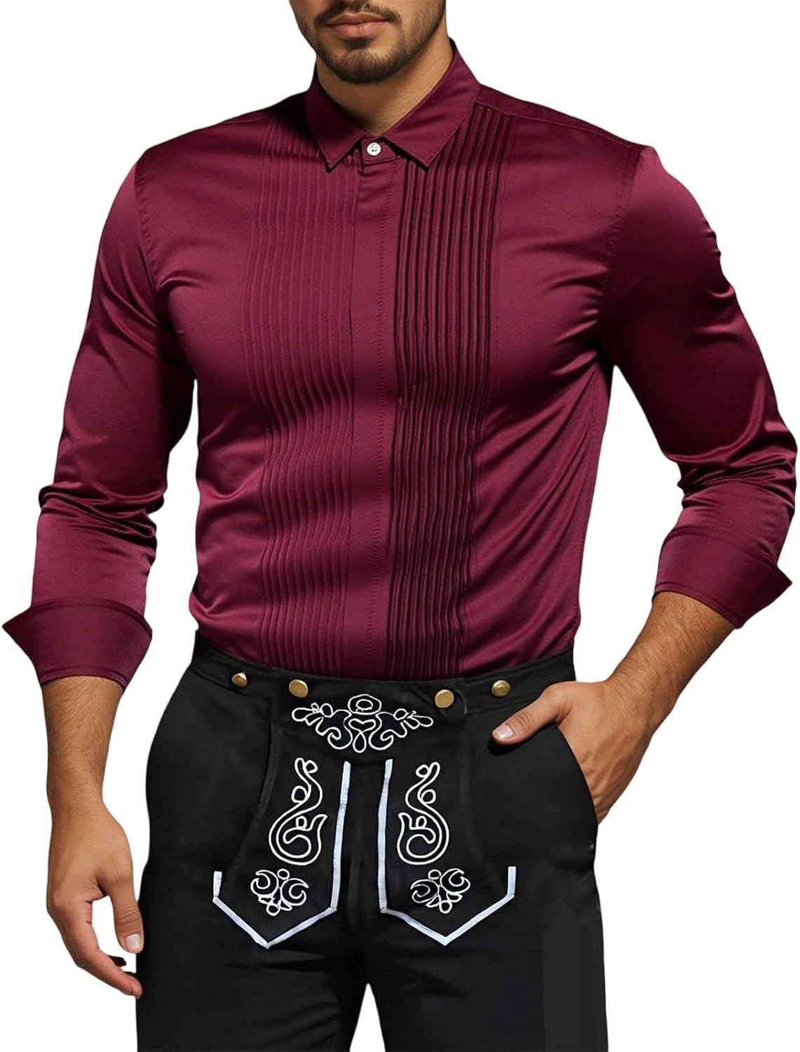 HJINGSUN Plaid Shirt Men Oktoberfest Bavarian Shirts | Oktoberfest Shirts for Men German Lederhosen Shirt Original Bavarian Long Sleeve Button Down Tops for Lederhosen Outfit