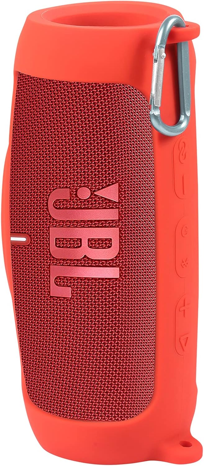 for JBL Charge 5 Waterproof Bluetooth Speaker Silicone Cover Case, Portable Silicone Travel Case with Carabiner, Protective Skin Case (Red Case) - co2CREA - Image 5