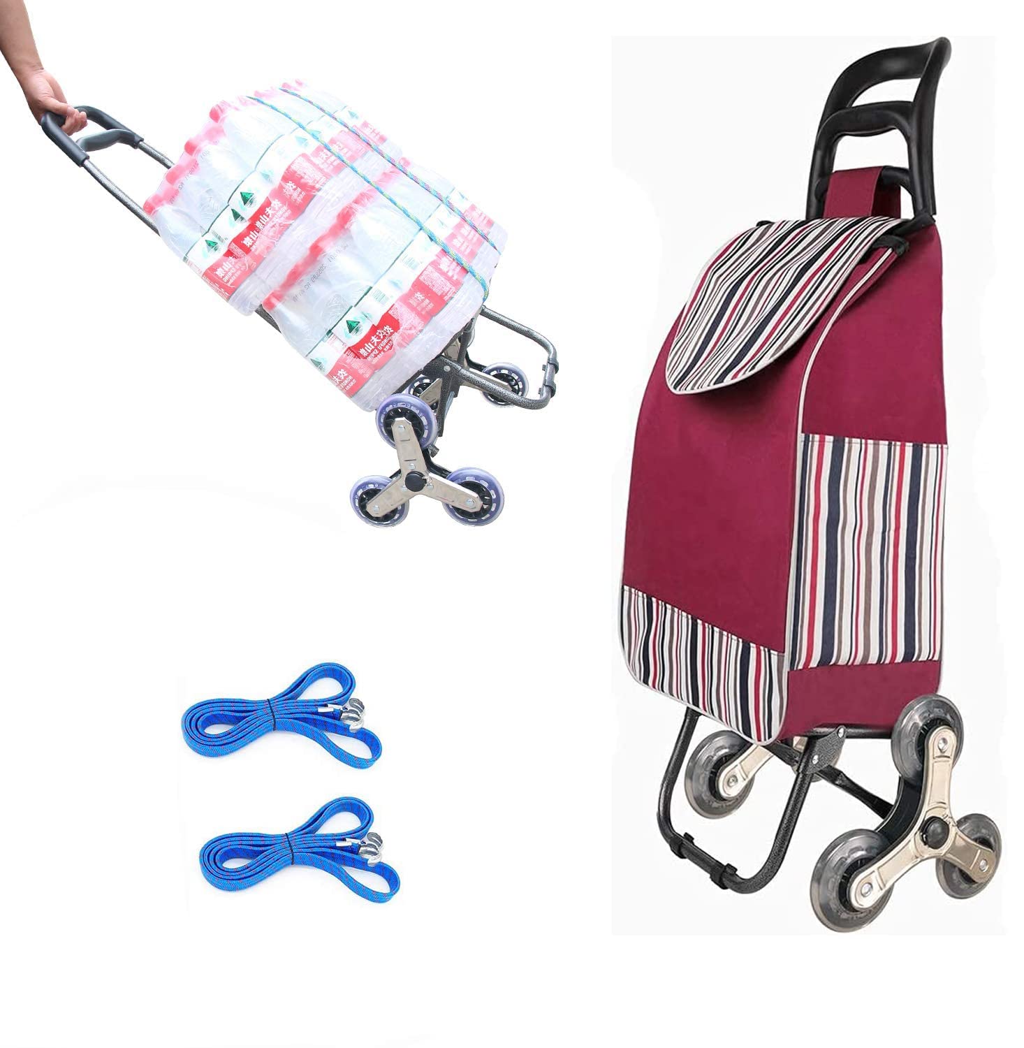 COOLBABY Foldable Shopping Cart, Heavy Duty Grocery Cart with Rubber Tri Wheel for Easy to Climb Stairs, Large Capacity Waterproof Bag Trolley Red, YLY2043-RD