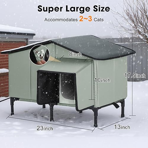 Heated Cat House Outdoor Cat House Insulated Large Elevated Weatherproof Feral Cat Shelter with Heated Pad, All-Round Insulated Cotton and Aluminum Foil Cat Shelter for Winter