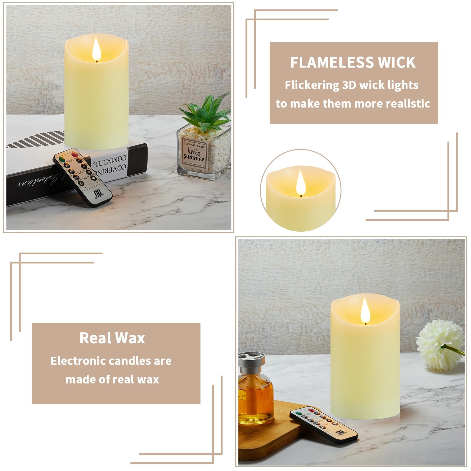 Candele senza fiamma tremolanti con batteria ricaricabile, candele elettroniche con telecomando e timer, candele a colonna a LED in vera cera, candele a led per casa, matrimonio, Halloween,