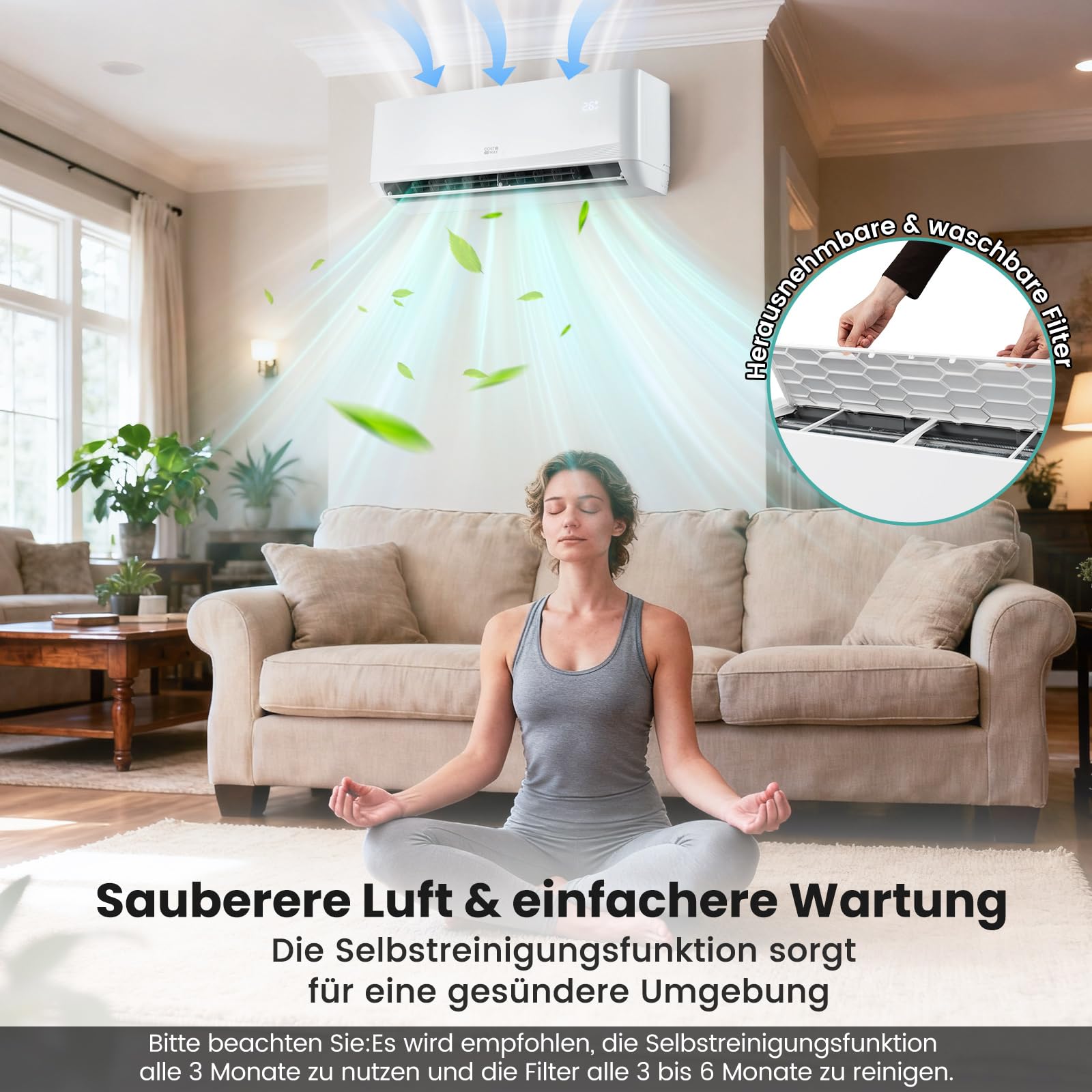 GOPLUS 12000 BTU Split Klimaanlage, Klimagerät mit 7 Modi, 8 Geschwindigkeiten, Klimasplittgeräte mit Heizfunktion & Kühlfunktion, Air Conditioner 3,4kW, für Räume bis zu 70 m²