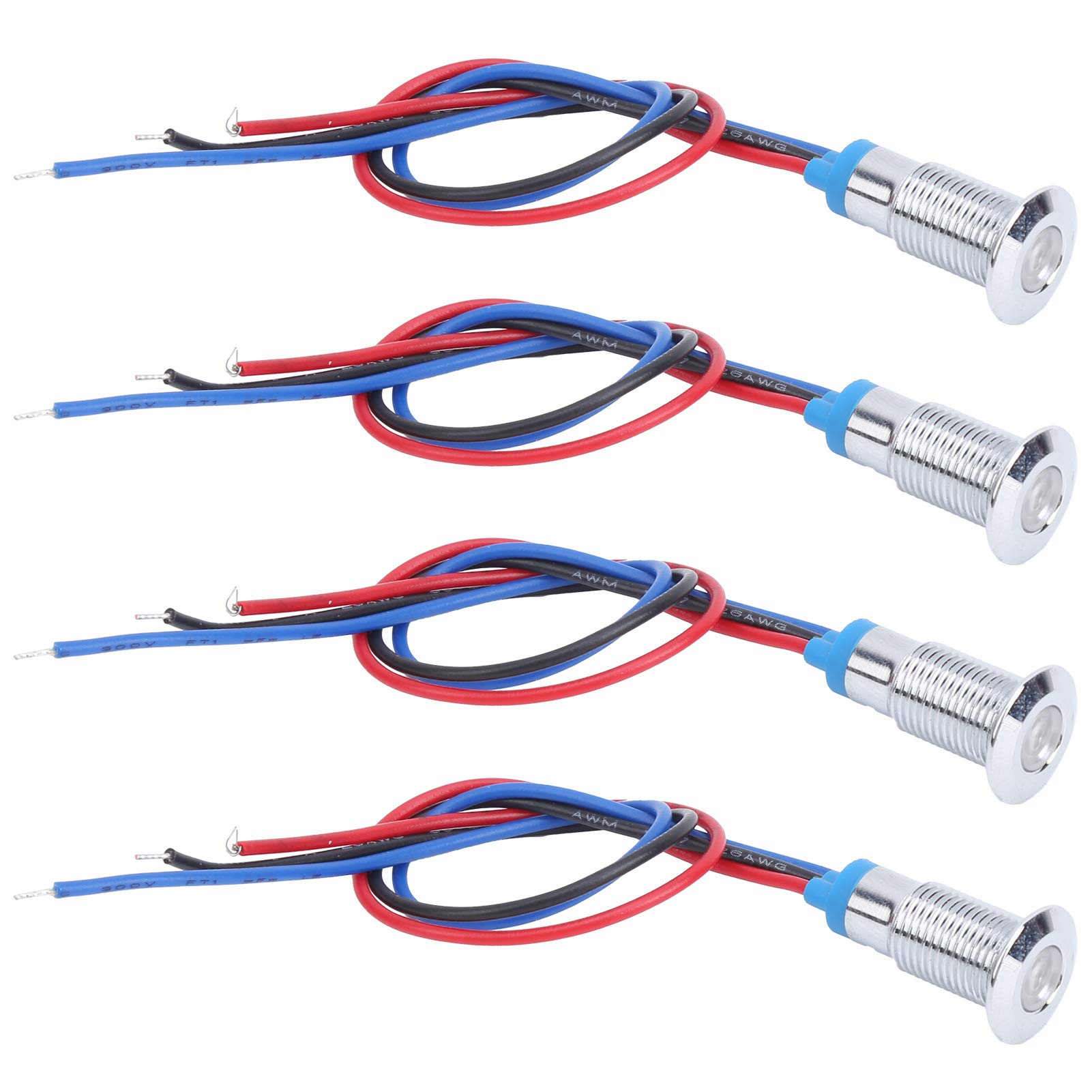 4 Sets PreWired Round LEDs 2Color Light Common Anode 8mm 36V(Red and Green, Multifunctional Accessory for Home Use (Red and Blue)