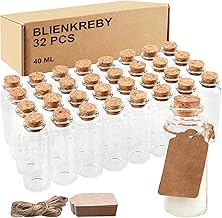 32 x Glass Vials, 40 ml Small Glass Vial with Cap, Container, Christening, Wedding Gift, Party Decoration, Mini Jars with Cork, Card, Twine