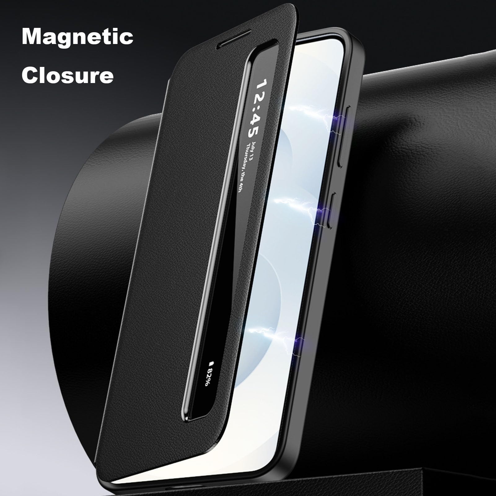 Skórzane etui do Samsung Galaxy S26 Ultra/S26+/S26, widok z boku etui z klapką Smart Wake Cover Business Camera Protection Slim Case, niebieskie, S26+