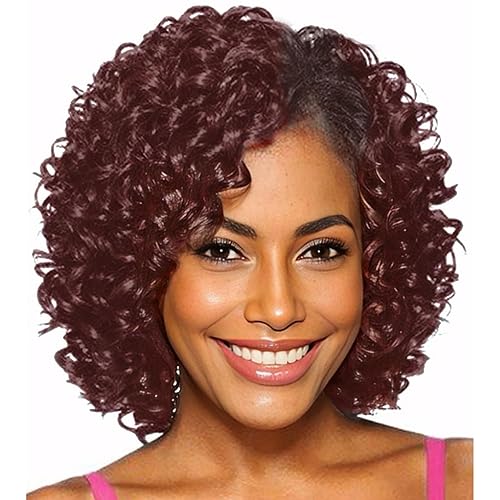 Miniatura 10 de XIUFAXIRUSI XIUFAXIRUSI Pelucas afro cortas y rizadas para mujeres negras, peluca rizada con flequillo lateral, peluca sintética afroamericana de
