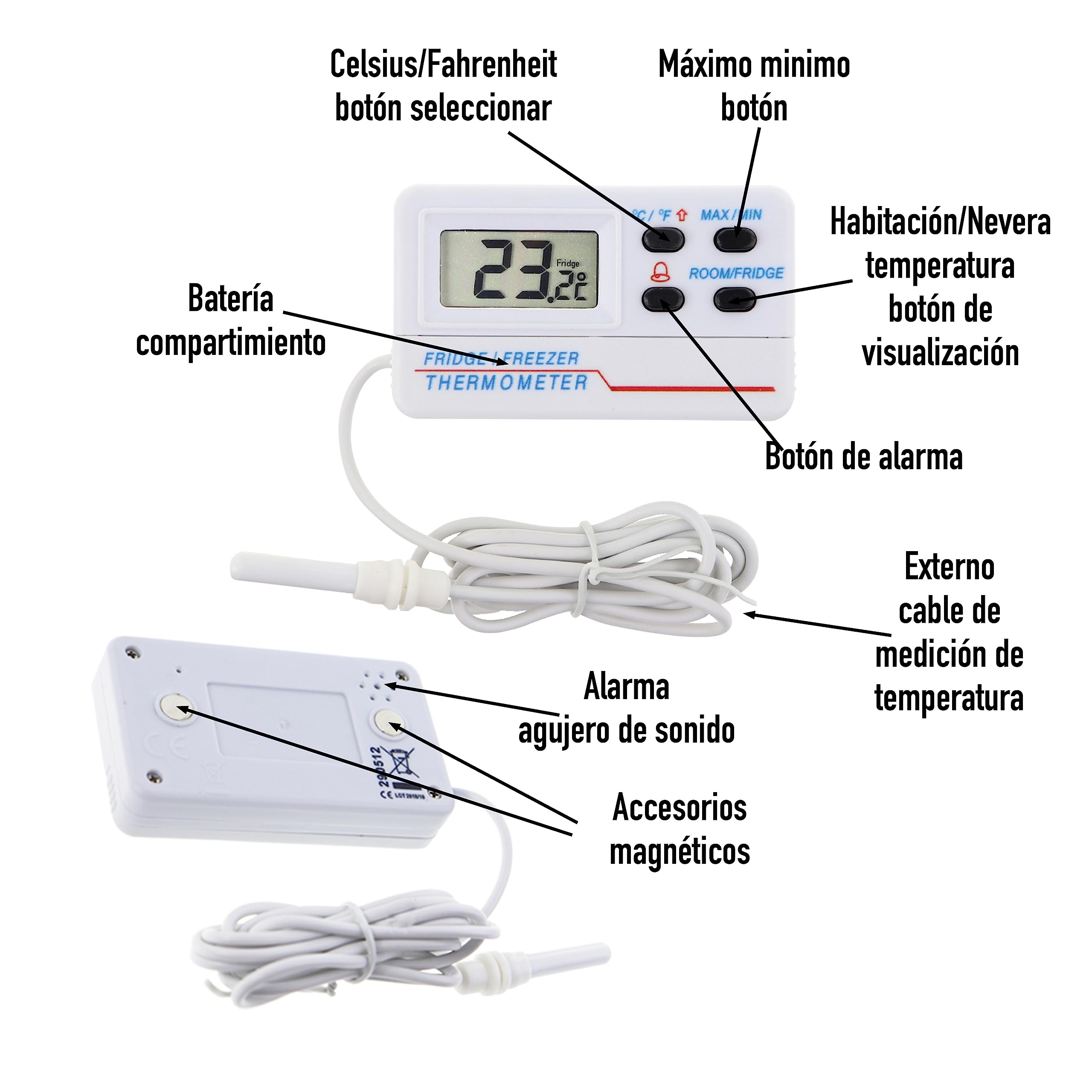 Termómetro digital calibrado para nevera y congelador con certificado de calibración trazable de 2 puntos