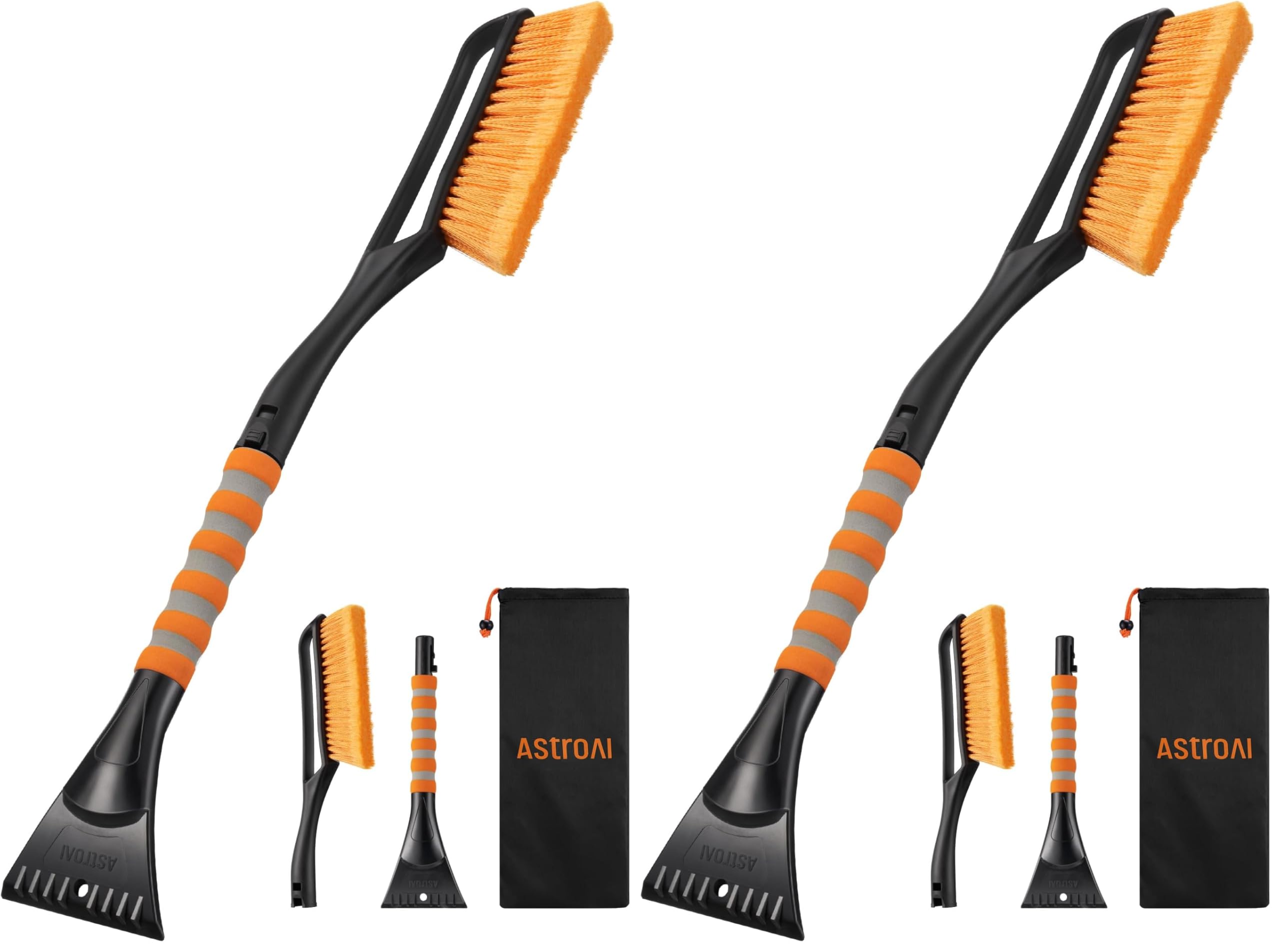AstroAI 27" Snow Brush and Ice Scrapers for Car Windshield, Detachable Snow Scrapers with Ergonomic Foam Grip for Cars, Trucks, SUVs (Heavy Duty ABS, PVC Brush, Orange) (Pack of 2)