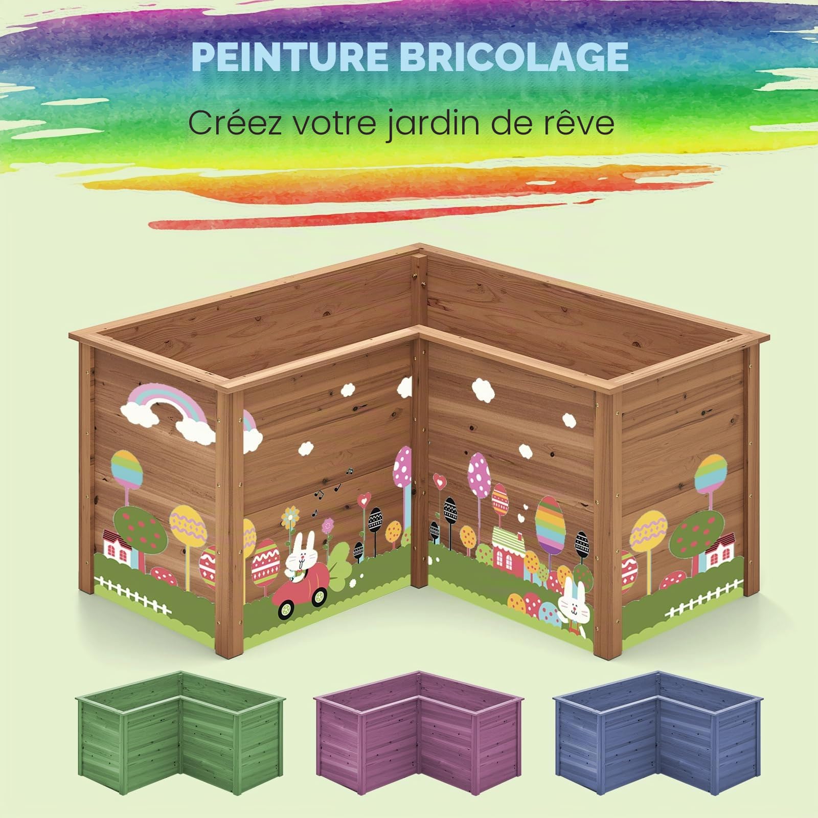 HOMASIS Jardinière surélevée en bois en forme de L - Jardinière avec fond ouvert - Jardinière pour jardin, balcon, terrasse, potager, parterre de fleurs pour légumes, herbes, fruits (marron)