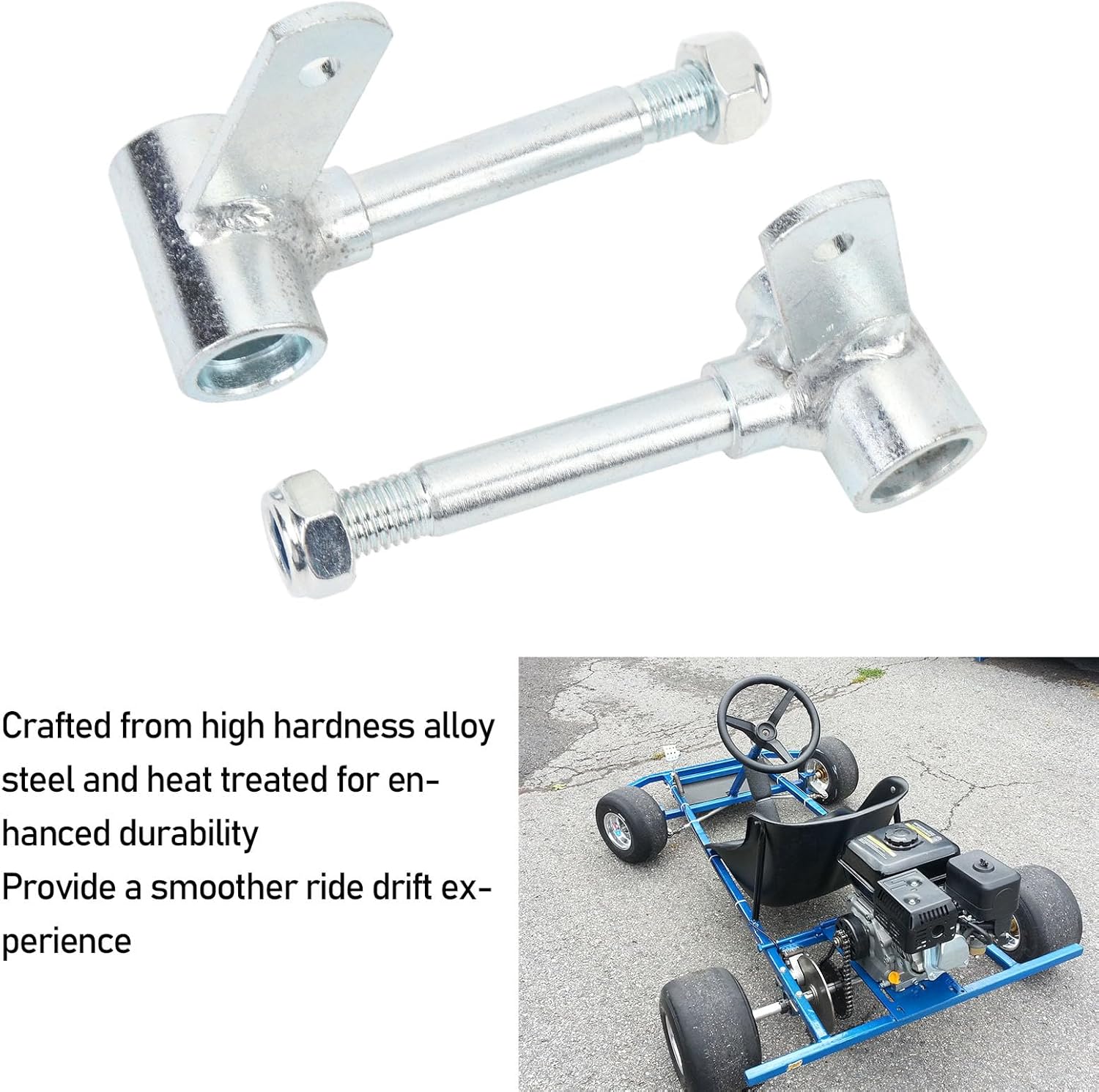 Steering Spindle Bracket Kit, M14 Front Wheel Steering Spindle Stud Flange with 4pcs 10mm Bearings for Go Kart ATV Quad