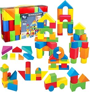 Foam Building Blocks for Toddlers 2-4, 81 Pieces EVA Soft Stacking Blocks Toy Set, Early Learning Construction Toys & Gifts for Kids, Boys & Girls 18+ Months