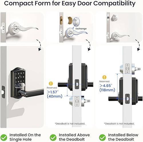 Miniatura 9 de Veise VE029 - Cerradura de palanca inteligente WiFi, cerradura de puerta de entrada sin llave de huellas dactilares con asa, WiFi integrado, control