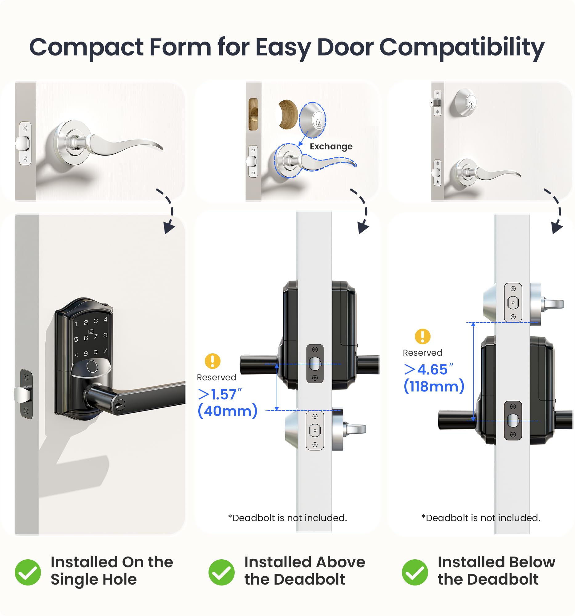 Veise VE029 WiFi Smart Lever Lock, Fingerprint Keyless Entry Door Lock with Handle, Built-in WiFi, Remote App Control, Electronic Digital Knob for Front Door and Bedroom, IP65 Waterproof, Matte Black