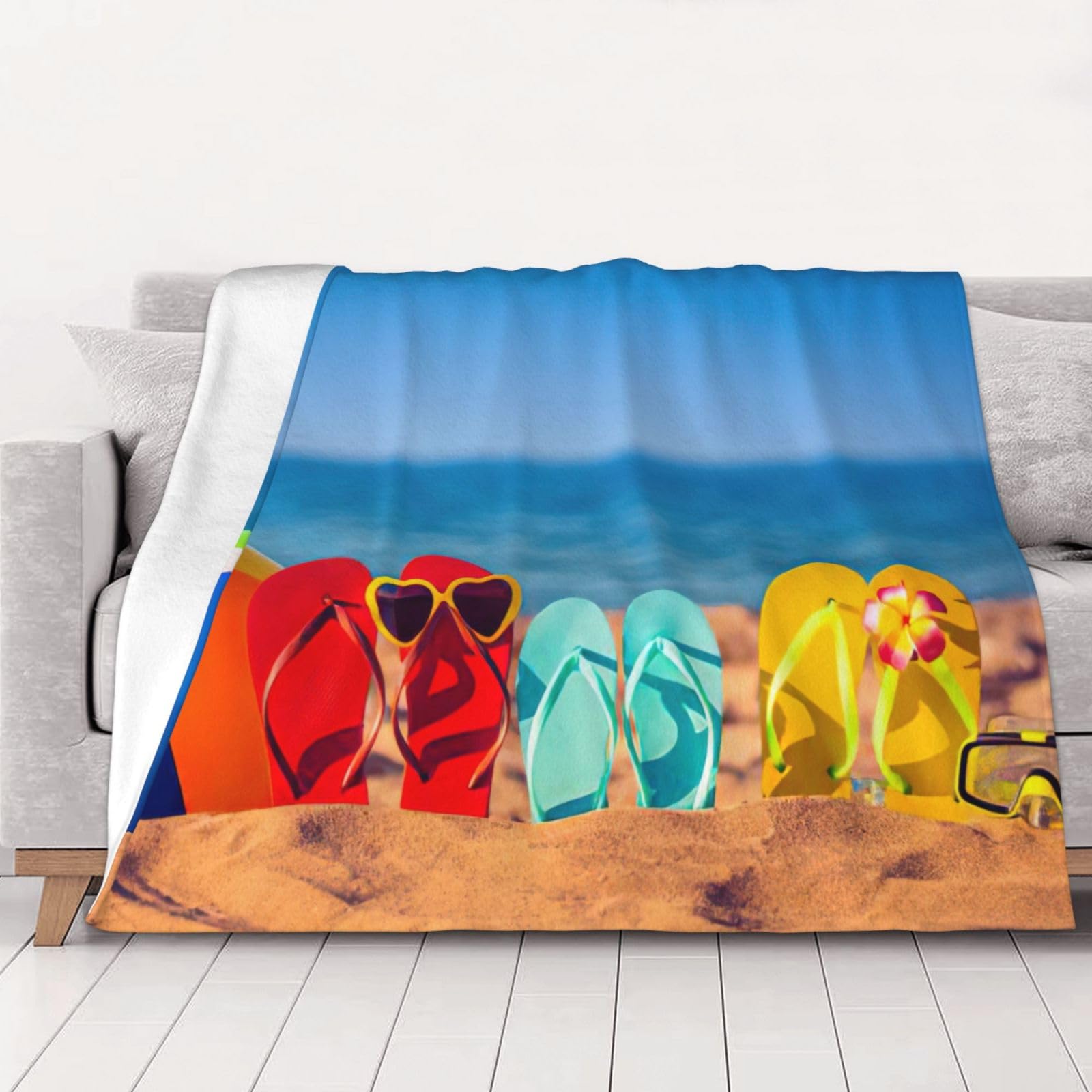 Couverture en flanelle super douce pour lit toutes saisons motif tongs