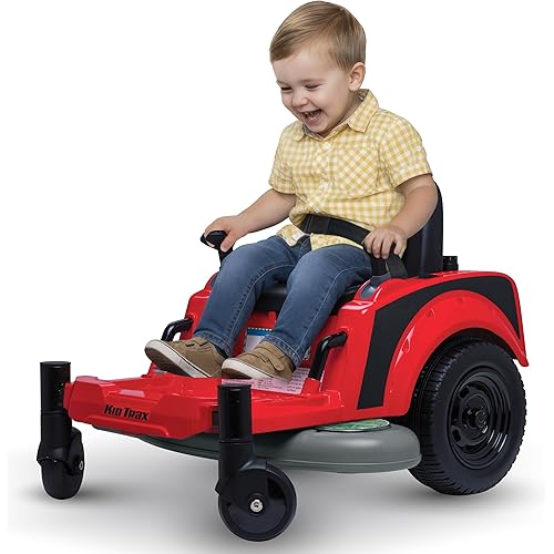 Kid Trax 12V Zero Turn Lawn Mower Jr. Ride on Toy - Riding Lawn Mower, Outdoor Toys, Kids Electric Car, Tractor Toy, Dual Handle, Twist and Turn, Speed to 2.5 MPH, Max Weight of 66lbs, Age 2-5, Red
