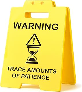 Funny Mini Caution Trace Amounts of Patience Desk Sign – Yellow Office Decor Gifts for Boss Manager Customer Service Admin Assistant Coworker, Bosses Day Cubicle Decor Christmas White Elephant Gifts