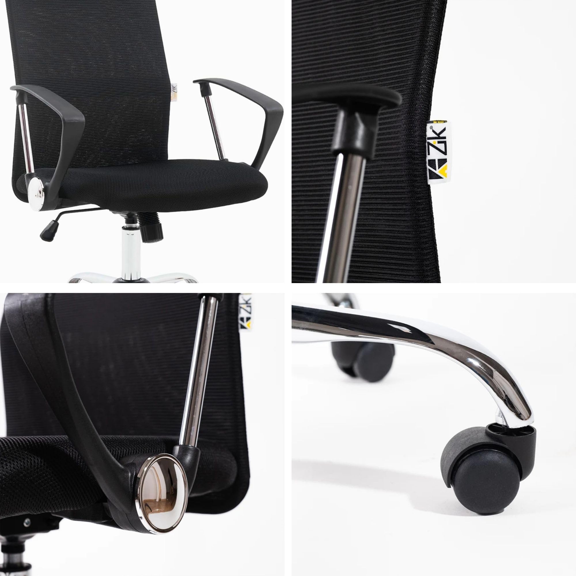 ZIK - Sedia Ufficio con Supporto Lombare, Poltrona Ufficio Presidenziale Ergonomica con Ruote per Parquet in Rete Traspirante, Seduta Comoda Imbottita con Gommapiuma 7cm, Sedie con Portata 150Kg