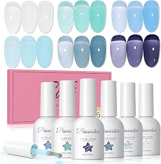 PEACECOLOR Blue Jelly Gel Polish Set, 10ML Transparent Clear Light Blue Collection 6 Colors Jelly Gel Nail Polish Kit for Beginners All Season Home Salon DIY Nail Art Design Gifts for Women
