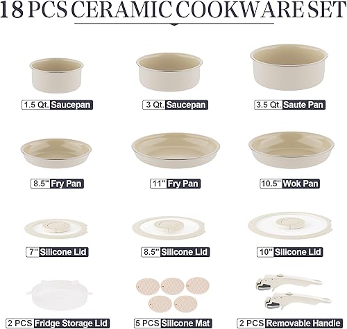 Miniatura 2 de Juego de utensilios de cocina de cerámica  Juegos de utensilios de cocina con mango desmontable ollas y sartenes con asas extraíbles, sartenes