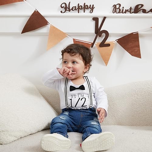 Miniatura 10 de Pinleck Conjunto de ropa de cumpleaños para bebé y niño con tirantes rasgados pantalones de mezclilla