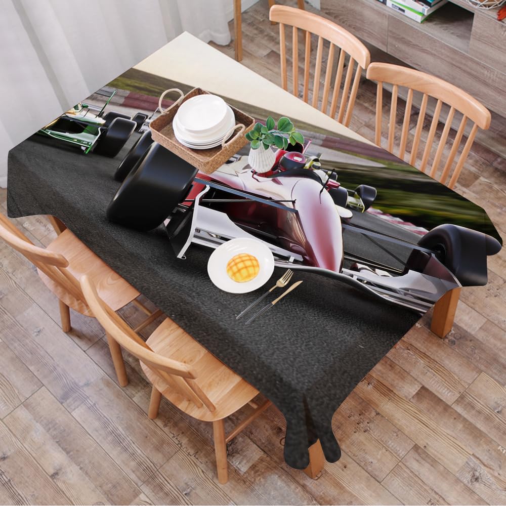 DALEXHM Table Cloth Wipe Clean Rectangular, wipeable tablecloths,Dining Table Cover for Kitchen Outdoor Garden Table,Red race car close up front view on a track leading the pack with motion,54x72 in