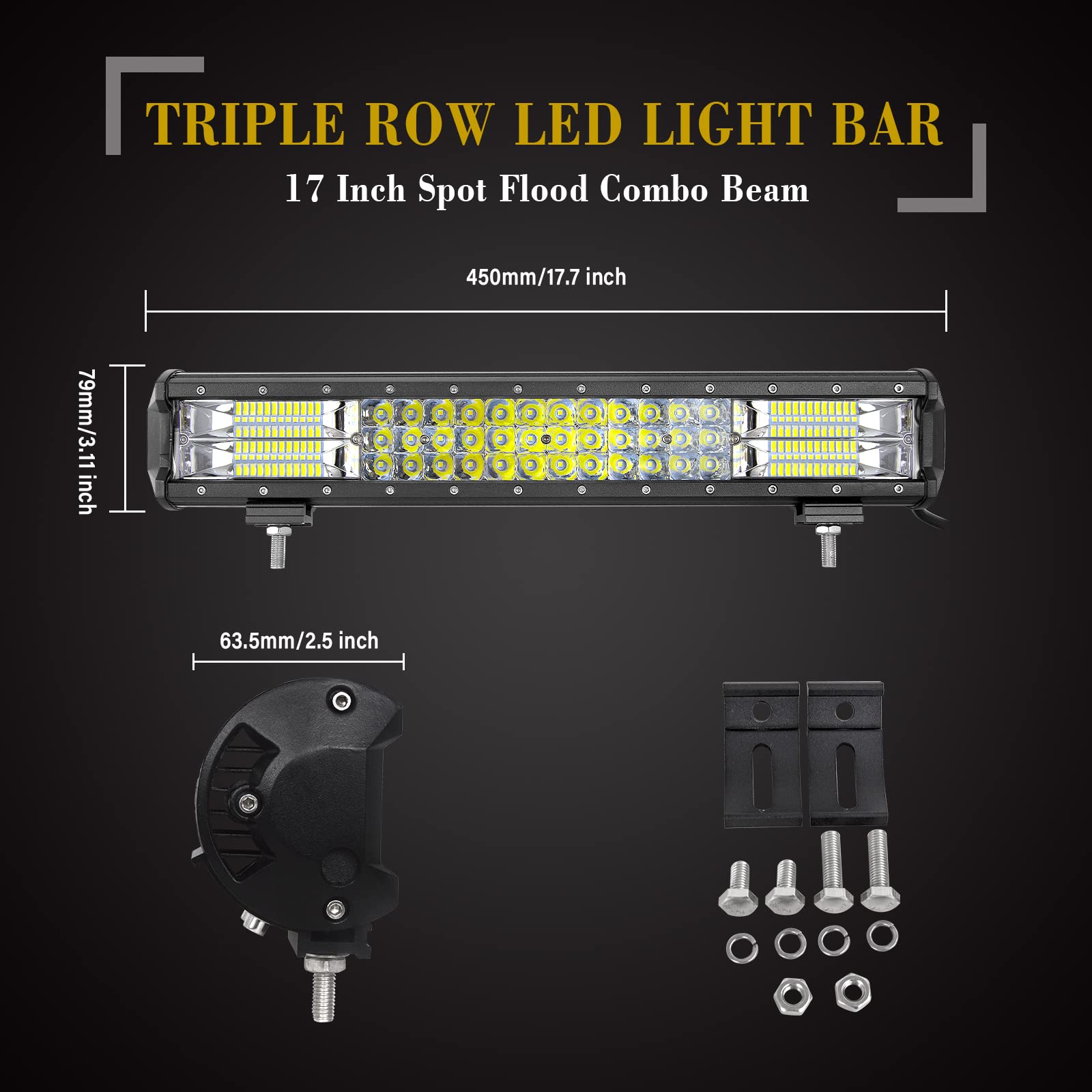 RIGIDON 7D Barra Led Fuoristrada, 45cm 252W Tripla riga Barra Luce Led + Staffa Targa Alluminio Bull bar Paraurti Anteriore con Cablaggio per 4x4 Auto Veicoli Trattore SUV ATV UTV 4WD