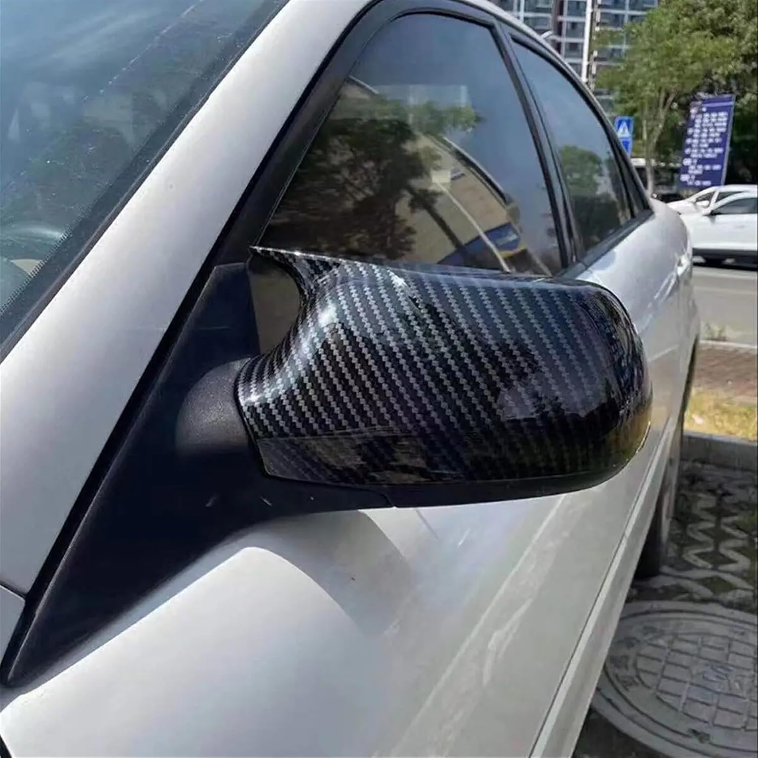 Kiyah Compatible For Mazda 2 3 6 2003 2004 2005 2006 2007 2008 Rearview Side Mirror Cover Wing Cap Exterior Door Rear View Case Trim Carbon Fiber (Color : Gloss Black)