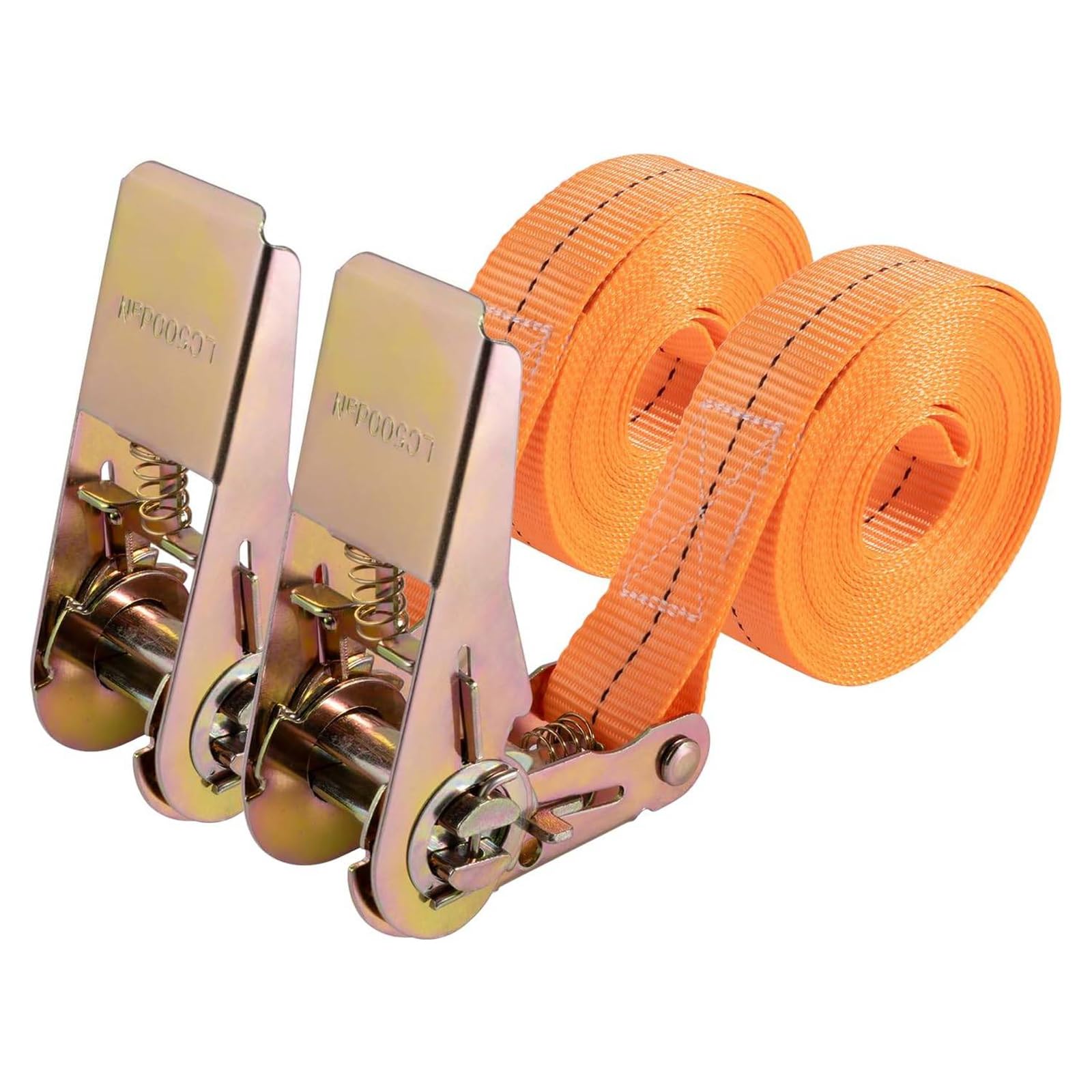 Pack of 2 lashing straps with ratchet, length 5 m, width： 25 mm, ratchet set, load capacity up to 800 kg, lashing straps, weatherproof and robust for material transport, motorcycle, bicycles, moving