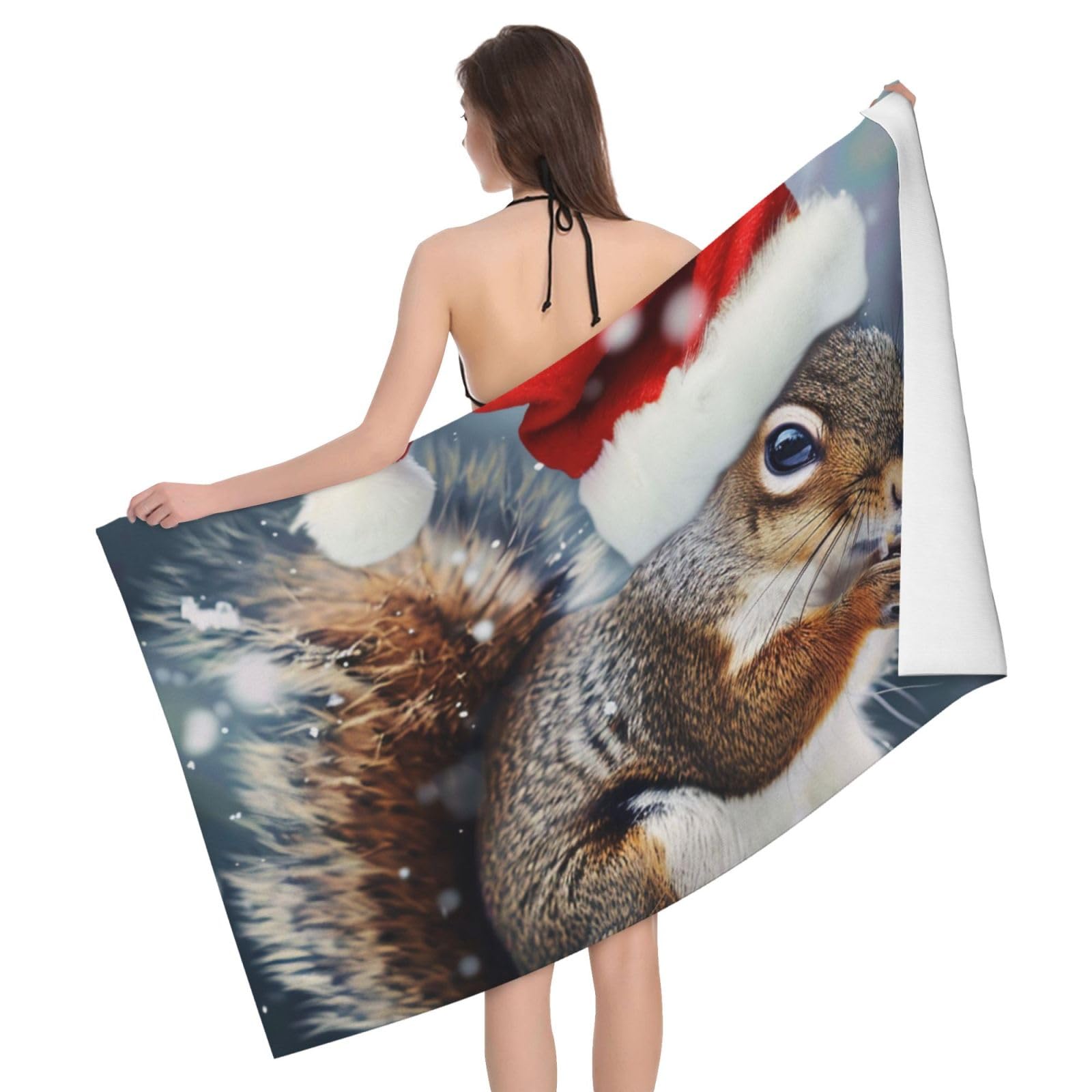BWWHCCTI Christmas squirrel Printed Microfiber Quick Dry Bath Towel, Soft Beach Towels for Travel,Camping,Gym,Beach,Swimming,Yoga, 130x80 CM