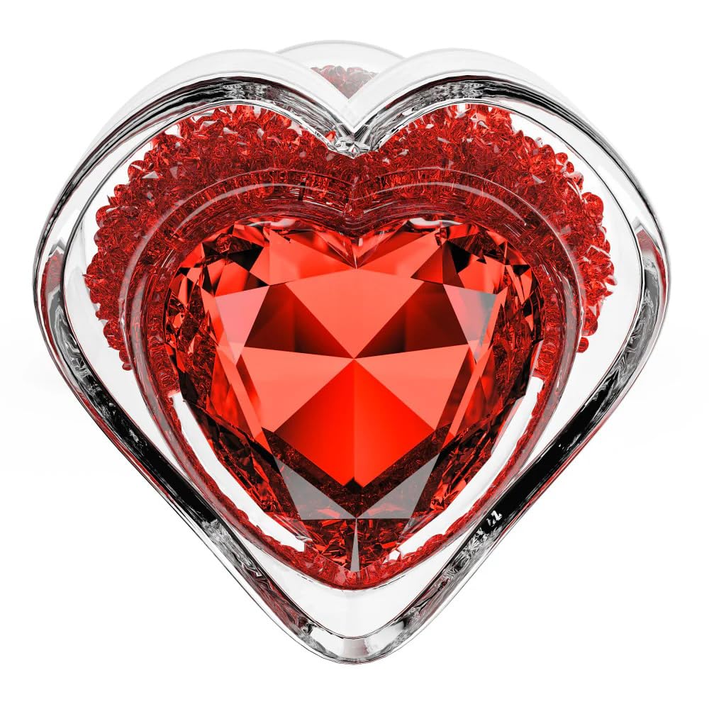 BeHorny Butt Plug 3.35'' Clear Glass Anal Plug with Red Heart Gem – Tapered and Stay Put Design
